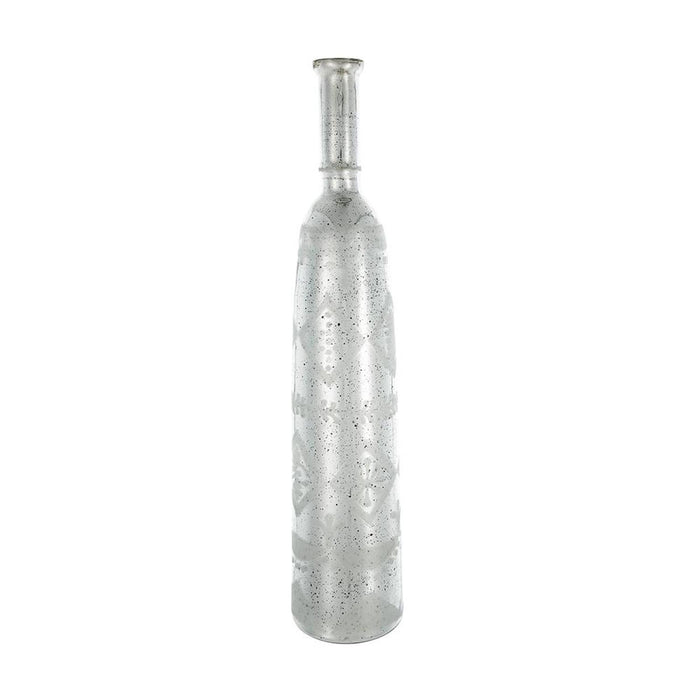 30" Antiqued Silver Floral Glass Bottle Table Vase