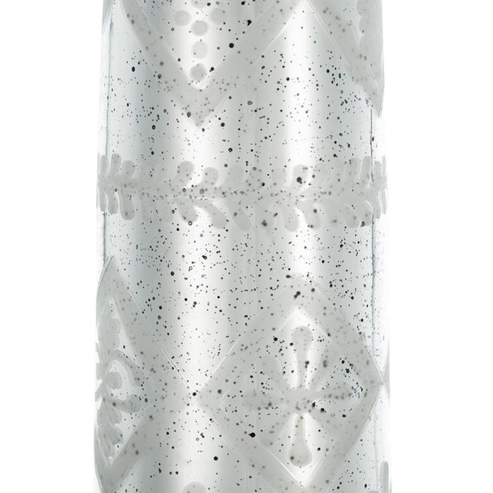 30" Antiqued Silver Floral Glass Bottle Table Vase