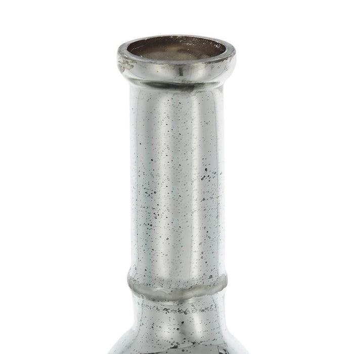 30" Antiqued Silver Floral Glass Bottle Table Vase