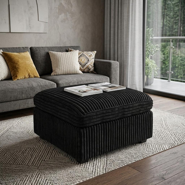 30" Black Corduroy Ottoman With Storage