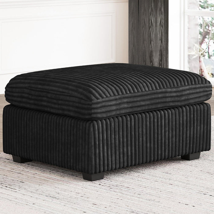 30" Black Corduroy Ottoman With Storage