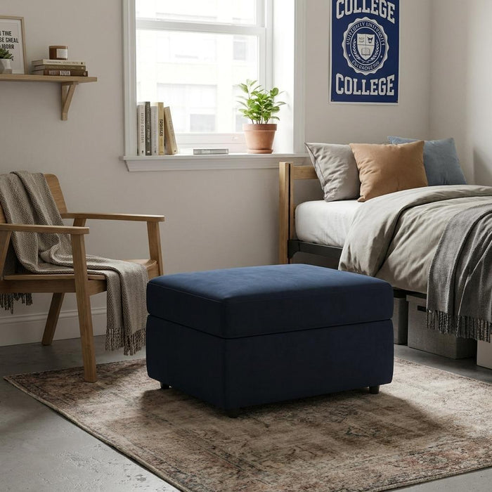 30" Blue And Black Velvet Ottoman With Storage