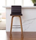 30" Brown Fabric And Solid Wood Low Back Swivel Bar Chair