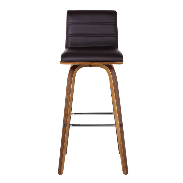 30" Brown Fabric And Solid Wood Low Back Swivel Bar Chair