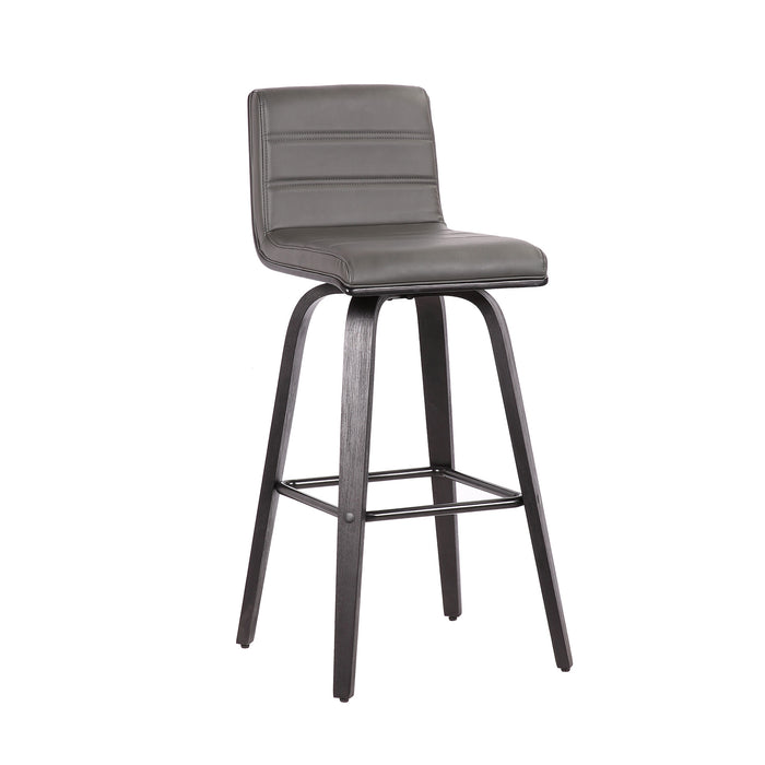 30" Gray And Black Fabric And Iron Low Back Bar Height Swivel Bar Chair