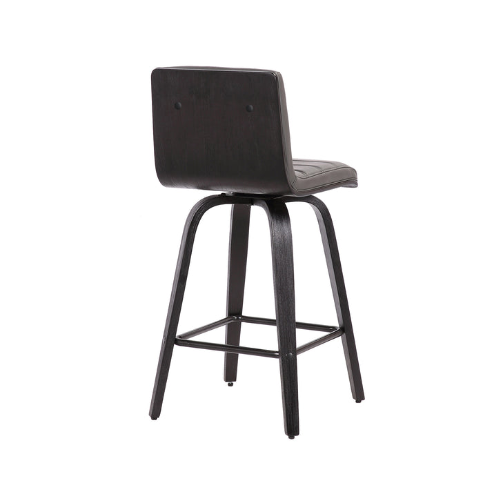 30" Gray And Black Fabric And Iron Low Back Bar Height Swivel Bar Chair