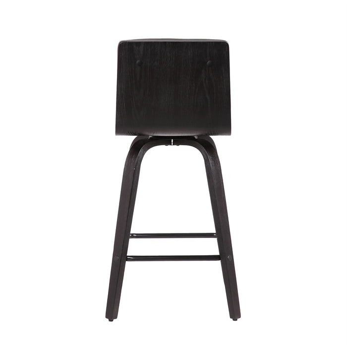 30" Gray And Black Fabric And Iron Low Back Bar Height Swivel Bar Chair