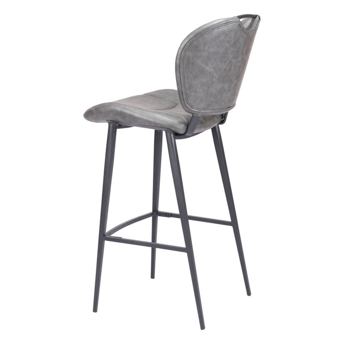 30" Gray And Black Faux Leather And Fabric And Steel Low Back Bar Height Bar Chair