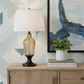 31" Bronze Glass Table Lamp With White Empire Shade