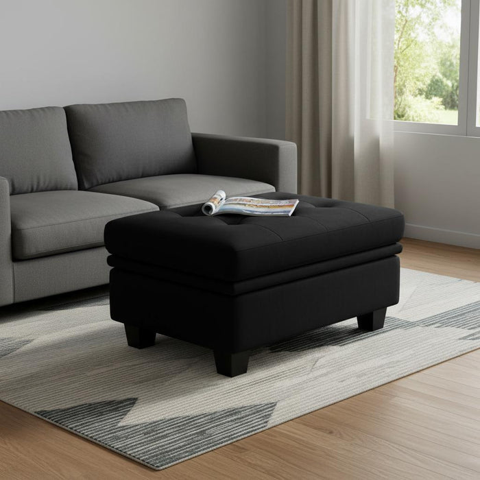 32" Black Velvet Tufted Ottoman With Storage