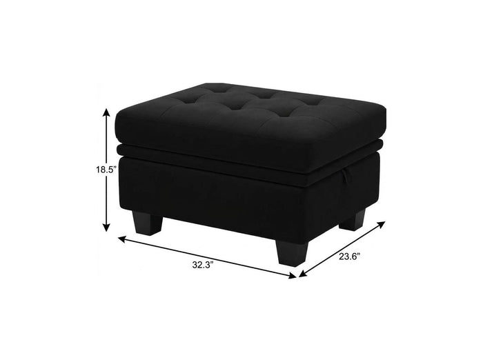 32" Black Velvet Tufted Ottoman With Storage