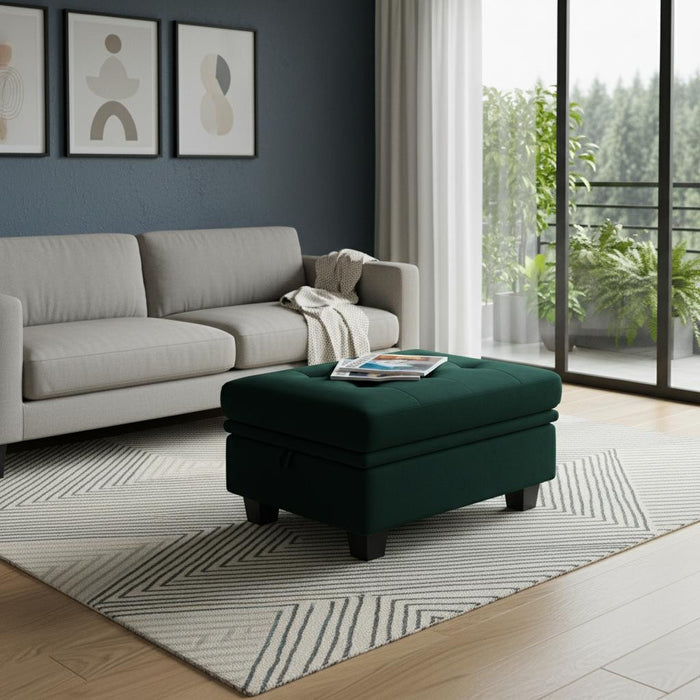 32" Green And Black Velvet Tufted Ottoman With Storage