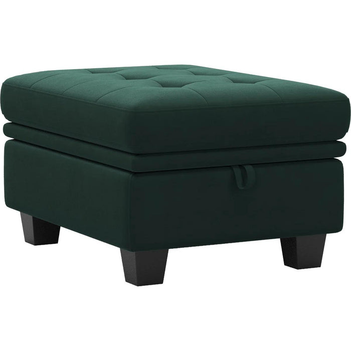 32" Green And Black Velvet Tufted Ottoman With Storage