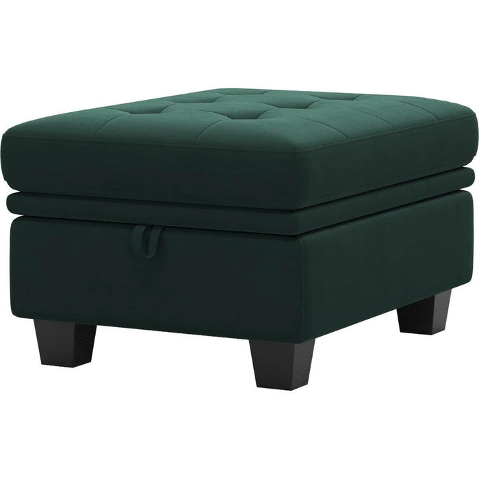 32" Green And Black Velvet Tufted Ottoman With Storage