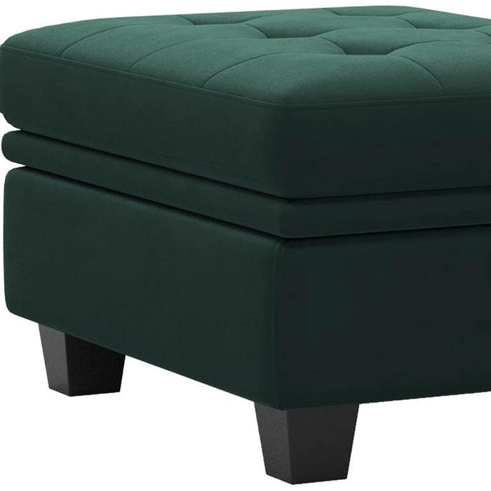 32" Green And Black Velvet Tufted Ottoman With Storage