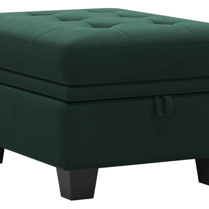 32" Green And Black Velvet Tufted Ottoman With Storage