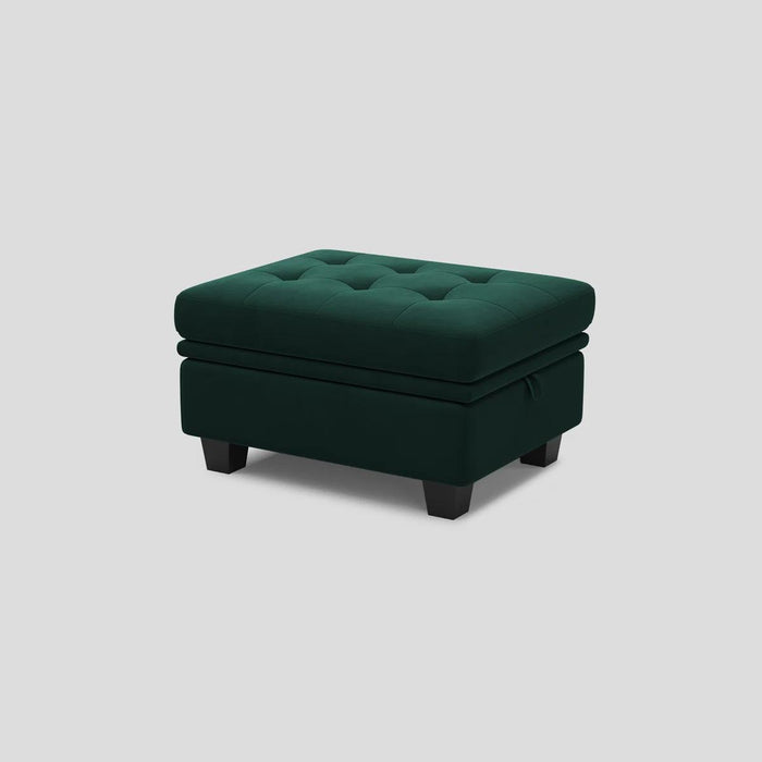 32" Green And Black Velvet Tufted Ottoman With Storage