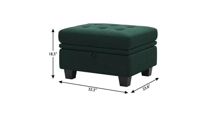 32" Green And Black Velvet Tufted Ottoman With Storage