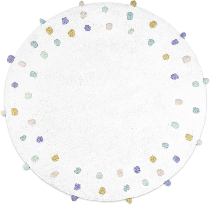32" Green Purple And White Cotton Round Polka Dots Bath Rug
