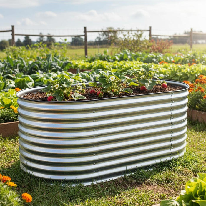 32" X 63" Silver Metal Oval Raised Garden Bed