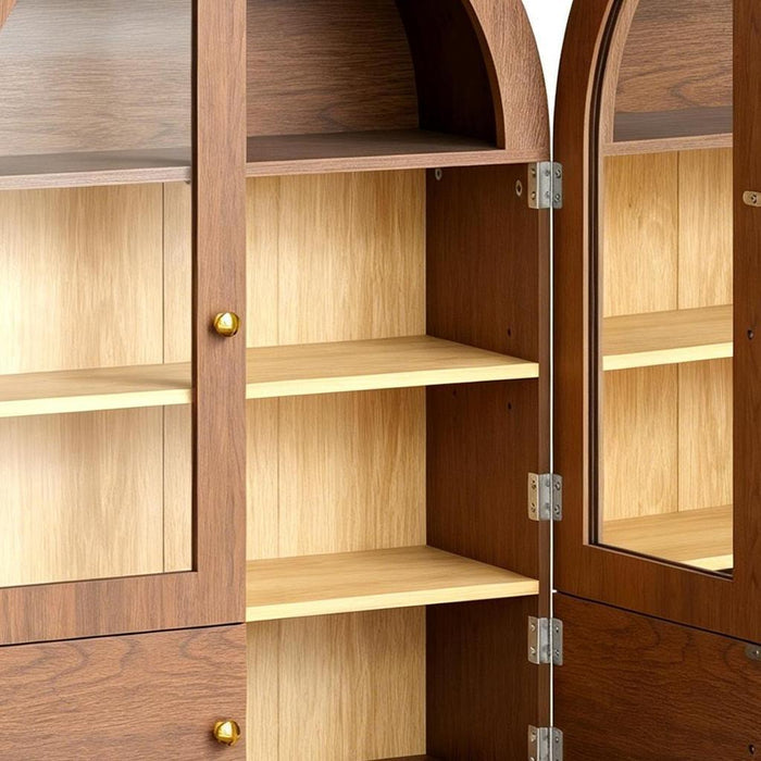 34" Brown Wood Wall Mounted Glass Panel Inlay Four Door Bathroom Cabinet