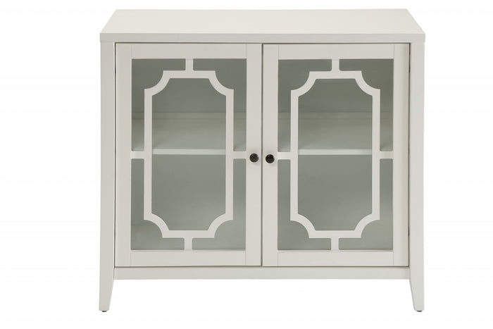 34" White Sideboard with Two Glass Doors