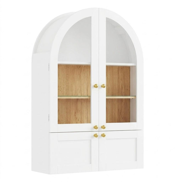 34" White Wood Wall Mounted Glass Panel Inlay Four Door Bathroom Cabinet