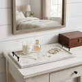 35" White and Natural Wood Indoor Outdoor Tray With Handles