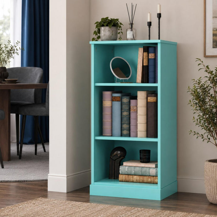 36" Aqua Solid Wood Adjustable Three Tier Library Bookcase