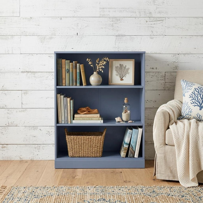 36" French Blue Solid Wood Adjustable Three Tier Library Bookcase