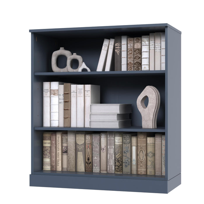 36" French Blue Solid Wood Adjustable Three Tier Library Bookcase