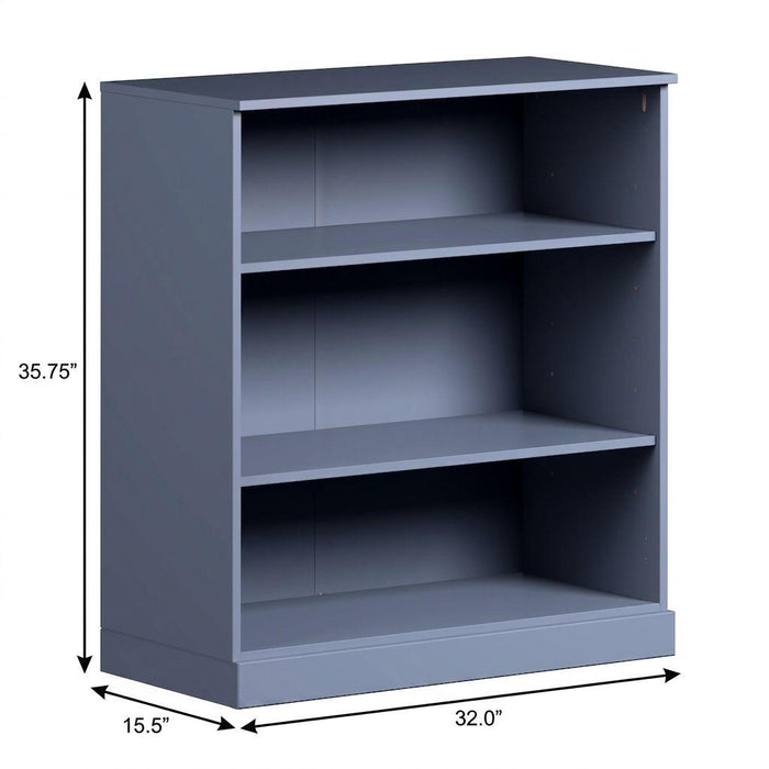 36" French Blue Solid Wood Adjustable Three Tier Library Bookcase