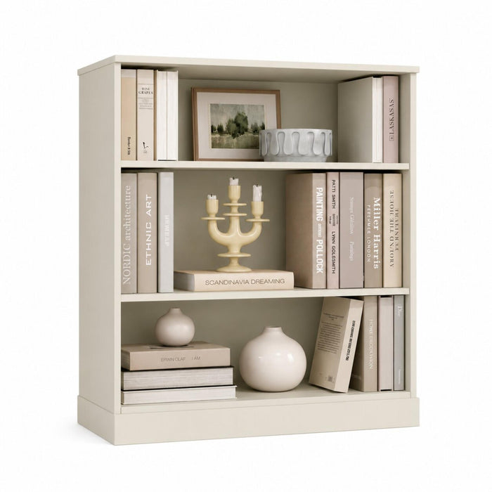 36" Off White Solid Wood Adjustable Three Tier Library Bookcase