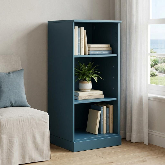 36" Teal Blue Solid Wood Adjustable Three Tier Library Bookcase