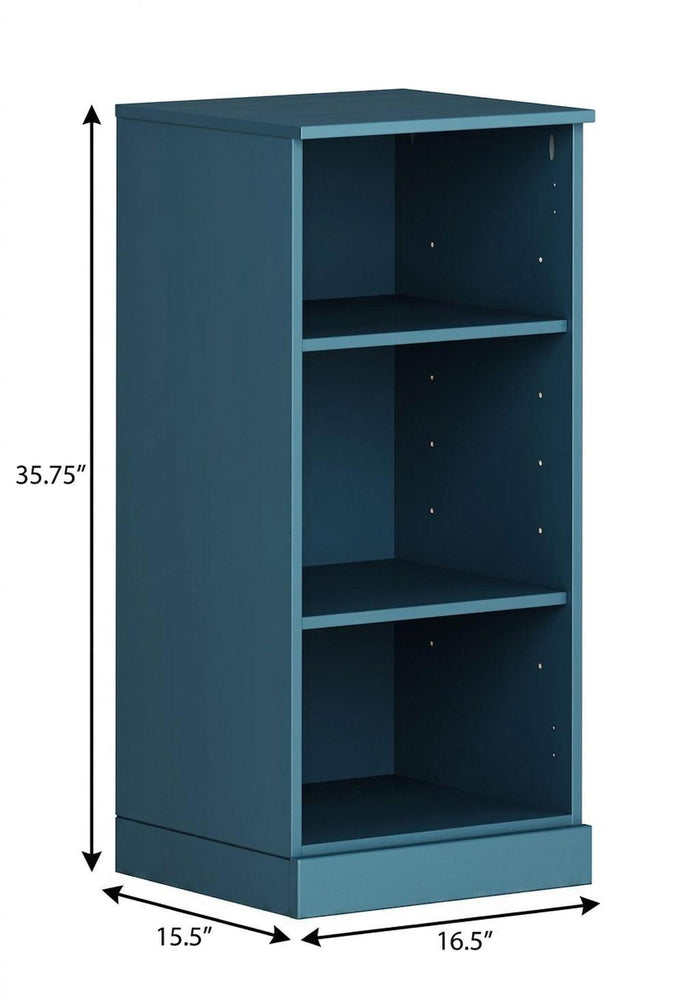 36" Teal Blue Solid Wood Adjustable Three Tier Library Bookcase