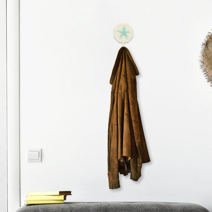 4" Aqua And Cream Cast Iron Starfish Wall Hook