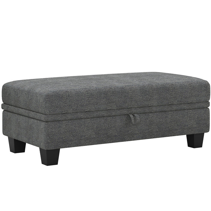 46" Light Gray And Black Chenille Ottoman With Storage