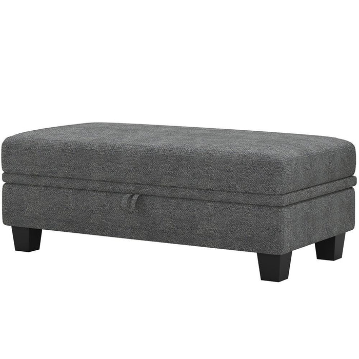 46" Light Gray And Black Chenille Ottoman With Storage