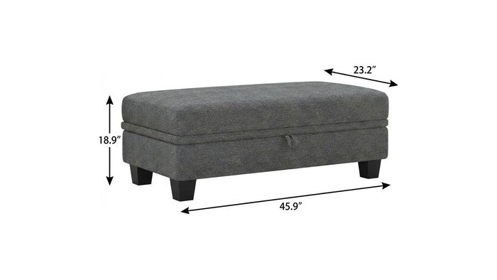 46" Light Gray And Black Chenille Ottoman With Storage