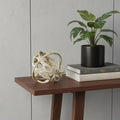 5" Beige Paper Mache And Metal Decorative Orb