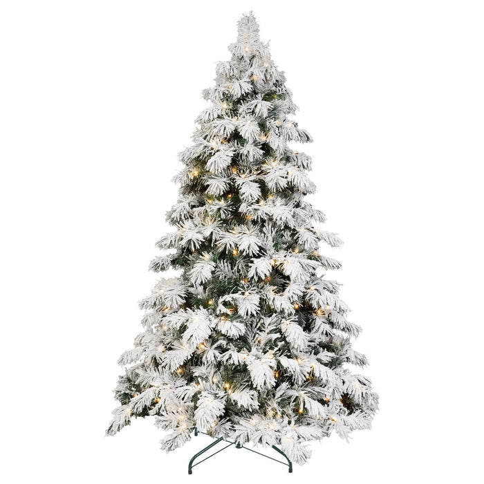 5' Green And White Pre Lit Full Flocked Pine Christmas Tree