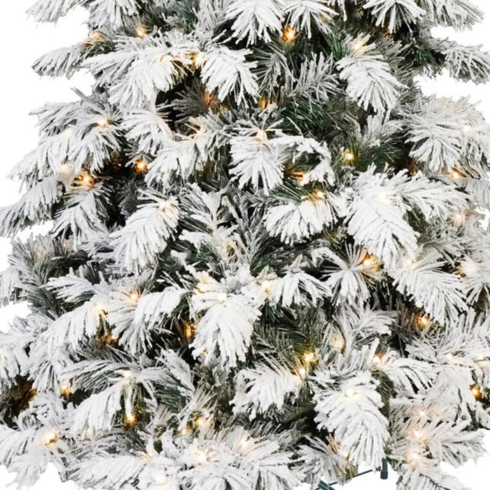 5' Green And White Pre Lit Full Flocked Pine Christmas Tree
