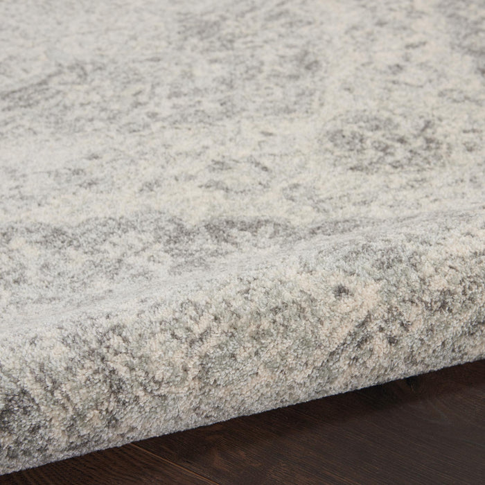 5' Ivory And Gray Floral Medallion Distressed Round Rug