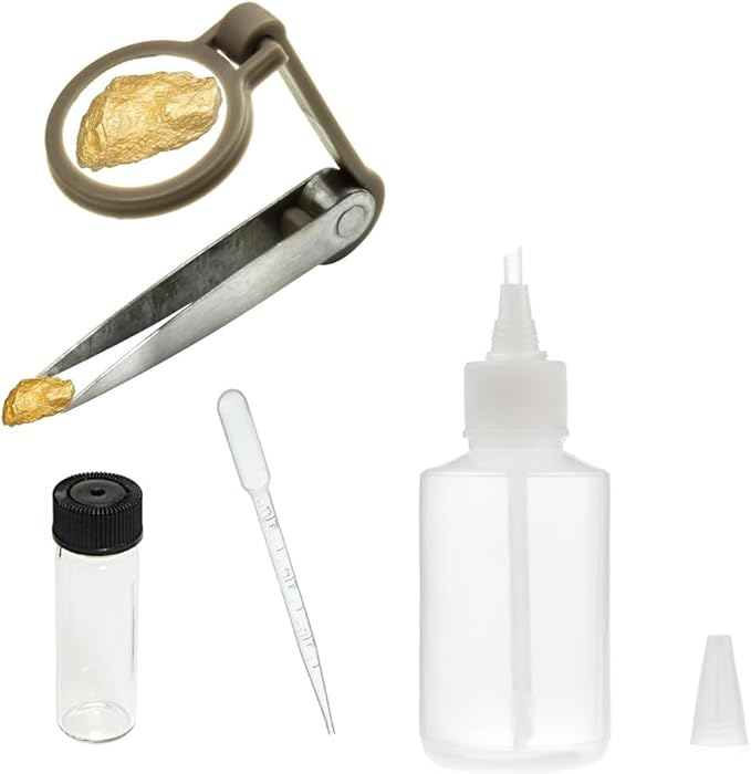 5 Piece Gold Pan Kit with 12" Gold Pan, Tweezer, Snifter Bottle, Dropper and Glass Vial (Green)