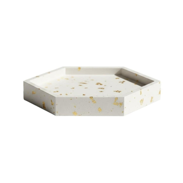 5" White And Gold Resin Handmade Hexagon Trinket Tray