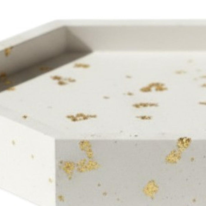 5" White And Gold Resin Handmade Hexagon Trinket Tray