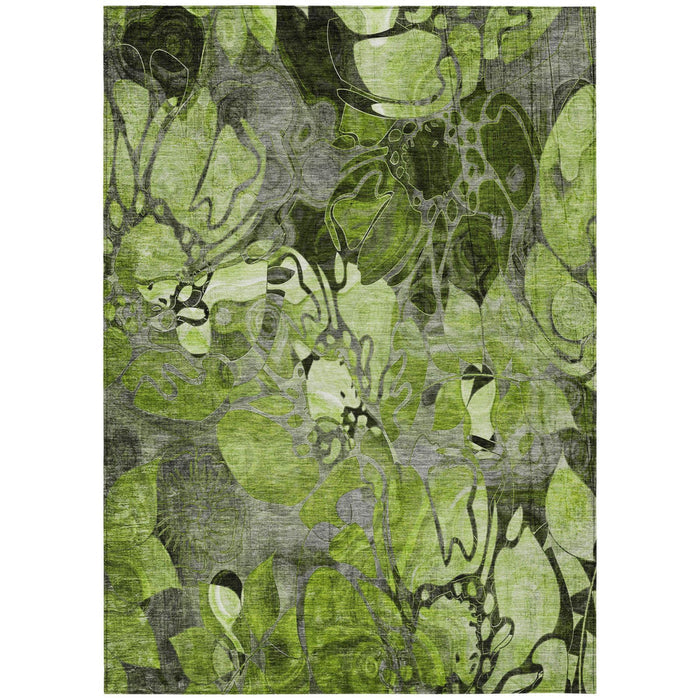 5' X 8' Fern Green and Gray Abstract Washable Indoor Outdoor Area Rug