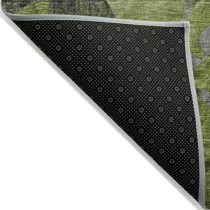 5' X 8' Fern Green and Gray Abstract Washable Indoor Outdoor Area Rug