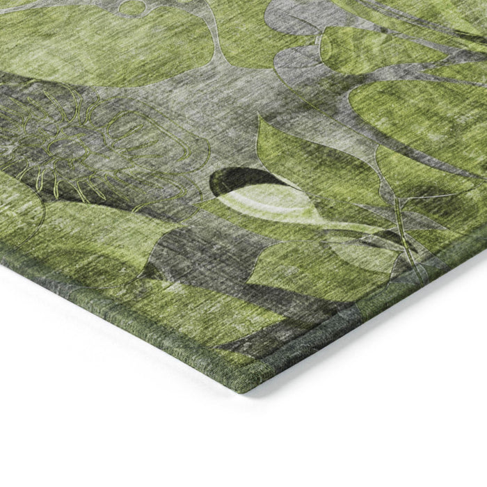 5' X 8' Fern Green and Gray Abstract Washable Indoor Outdoor Area Rug
