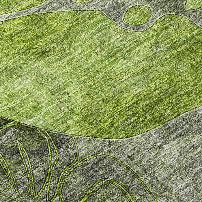 5' X 8' Fern Green and Gray Abstract Washable Indoor Outdoor Area Rug